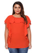 Sexy Orange Ruffled Detail Flutter Sleeves Plus Size Top